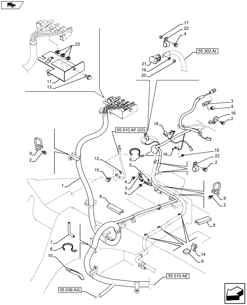 Схема запчастей Case CX75C SR - (55.510.AF[01]) - CAB MAIN WIRE HARNESS (55) - ELECTRICAL SYSTEMS