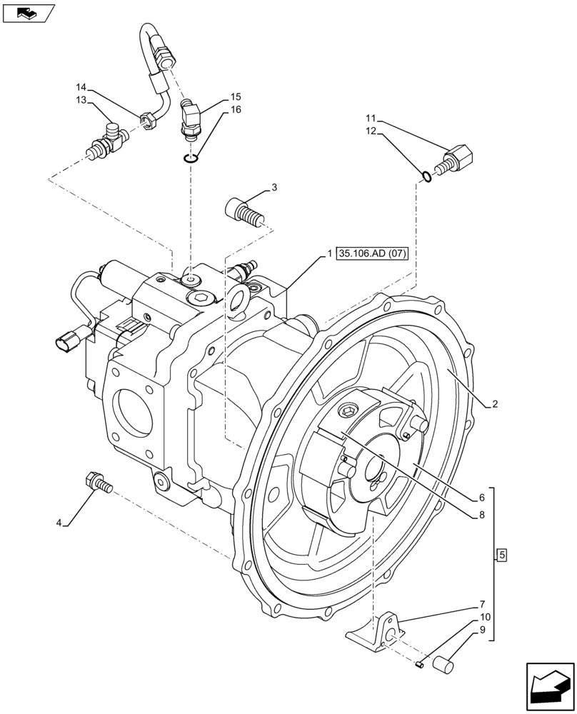 Схема запчастей Case CX75C SR - (35.106.AD[06]) - PUMP (35) - HYDRAULIC SYSTEMS