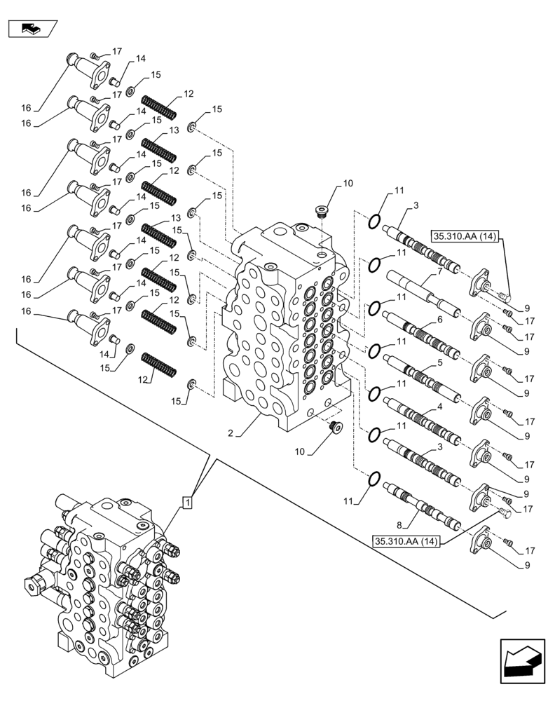 Схема запчастей Case CX75C SR - (35.310.AA[04]) - CONTROL VALVE (35) - HYDRAULIC SYSTEMS