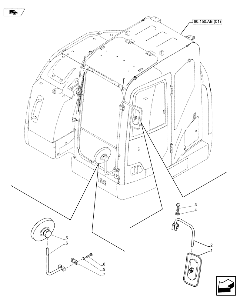 Схема запчастей Case CX80C - (90.118.BM[02]) - REAR VIEW MIRROR (90) - PLATFORM, CAB, BODYWORK AND DECALS