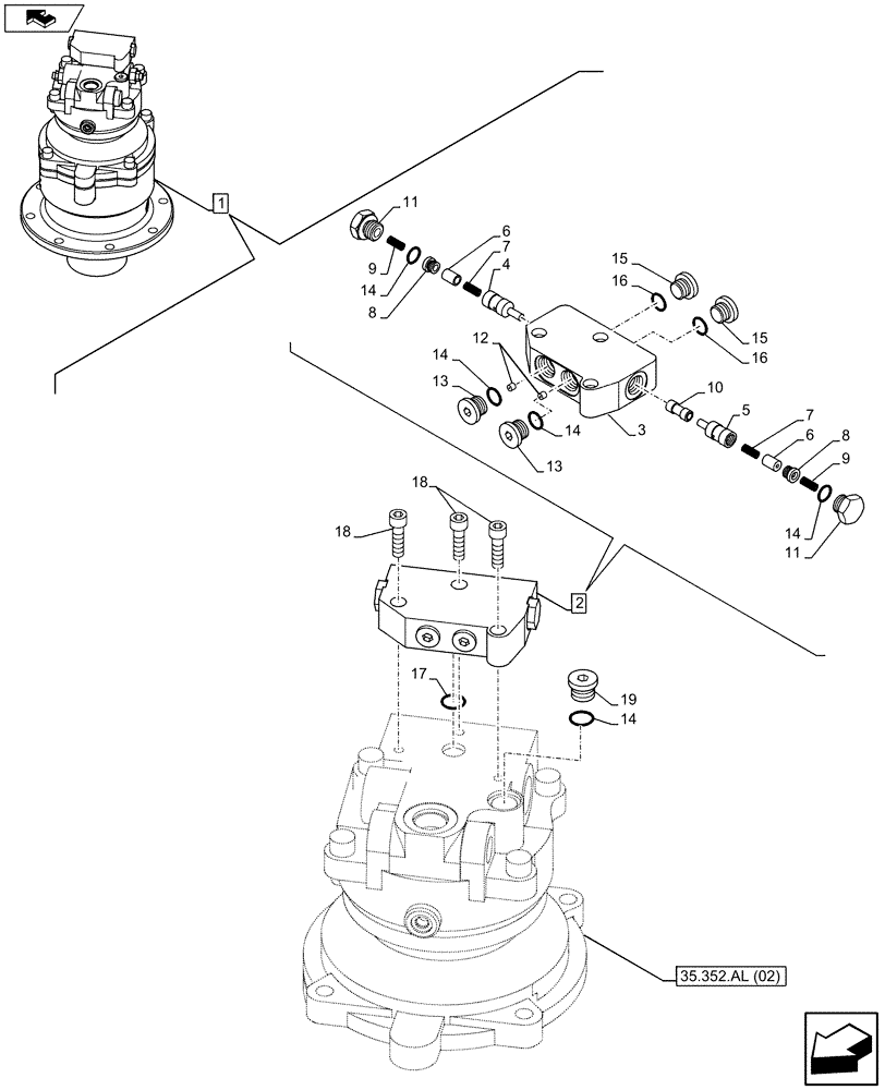 Схема запчастей Case CX75C SR - (35.352.AL[03]) - SWING REDUCTION MOTOR (35) - HYDRAULIC SYSTEMS