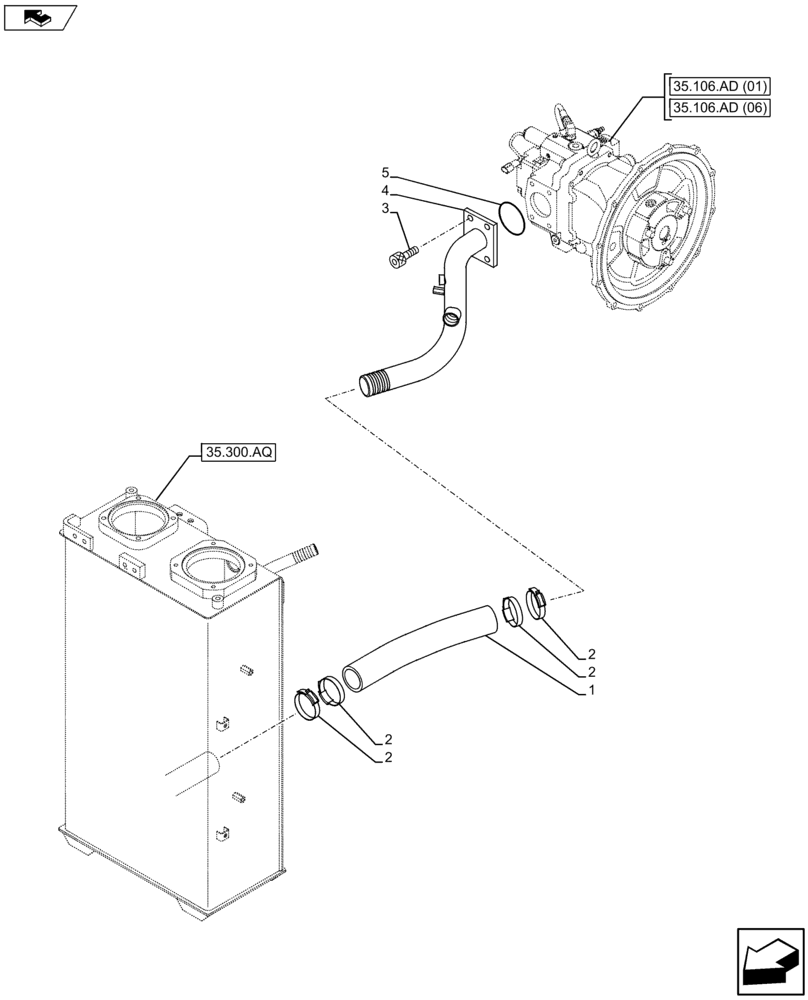 Схема запчастей Case CX75C SR - (35.106.AO [05]) - PUMP OIL LINES FITTING (35) - HYDRAULIC SYSTEMS