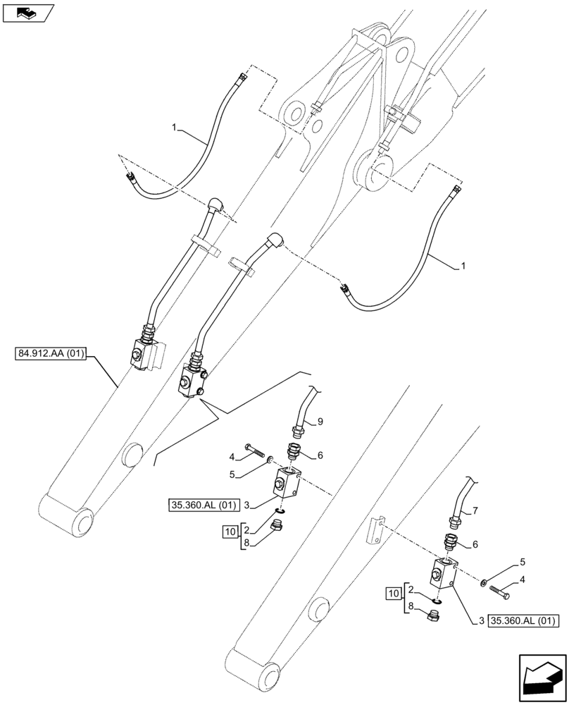 Схема запчастей Case CX75C SR - (35.360.AB [02]) - VAR - 461865, 461868, 461561 - HAMMER SYSTEM LINES (35) - HYDRAULIC SYSTEMS