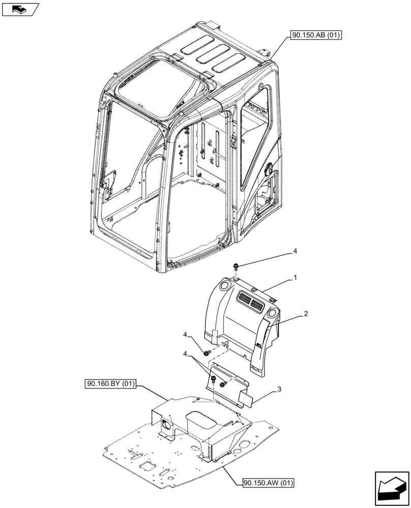 Схема запчастей Case CX75C SR - (90.160.AH[01]) - CAB REAR PANEL (90) - PLATFORM, CAB, BODYWORK AND DECALS