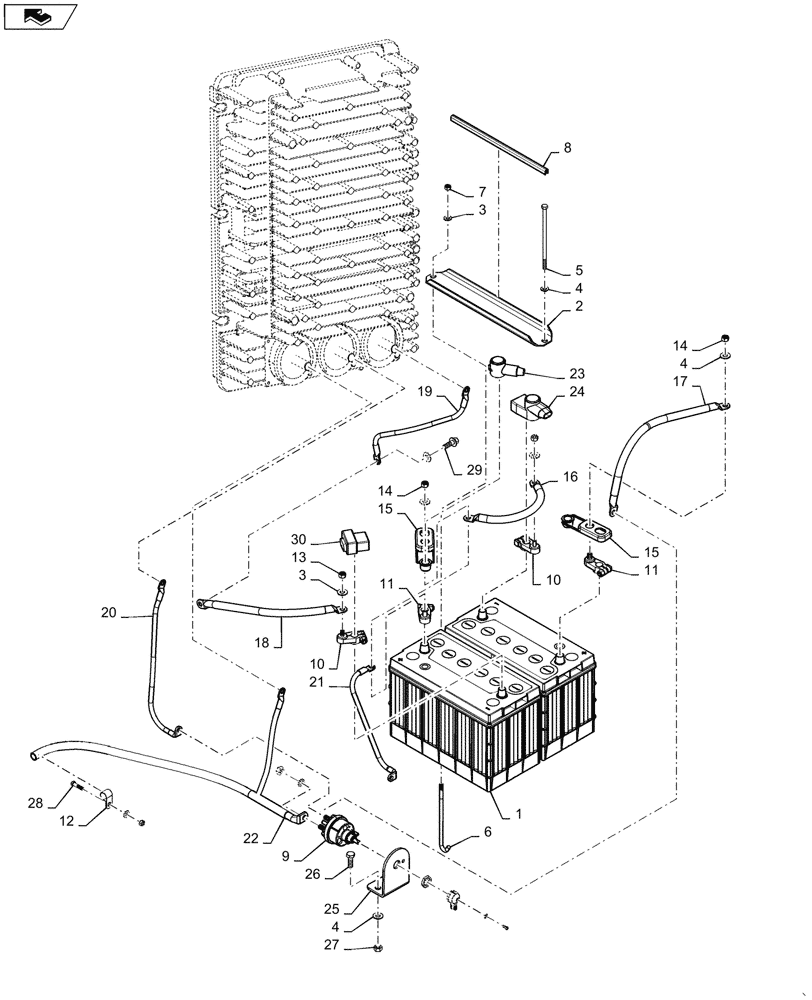 Схема запчастей Case 750M LT - (55.302.AG[01]) - BATTERY - TRAY & CABLES (55) - ELECTRICAL SYSTEMS