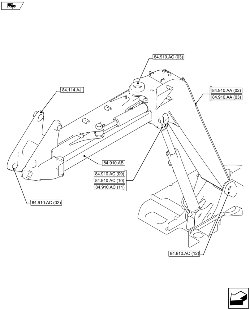 Схема запчастей Case CX75C SR - (84.000.00[02]) - SECTION INDEX - BOOM, DIPPER, BUCKET (84) - BOOMS, DIPPERS & BUCKETS
