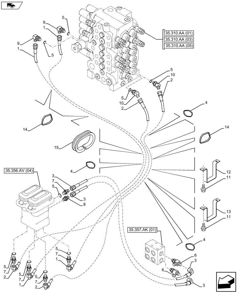 Схема запчастей Case CX75C SR - (35.356.AR[01]) - PEDAL CONTROL HOSE (35) - HYDRAULIC SYSTEMS