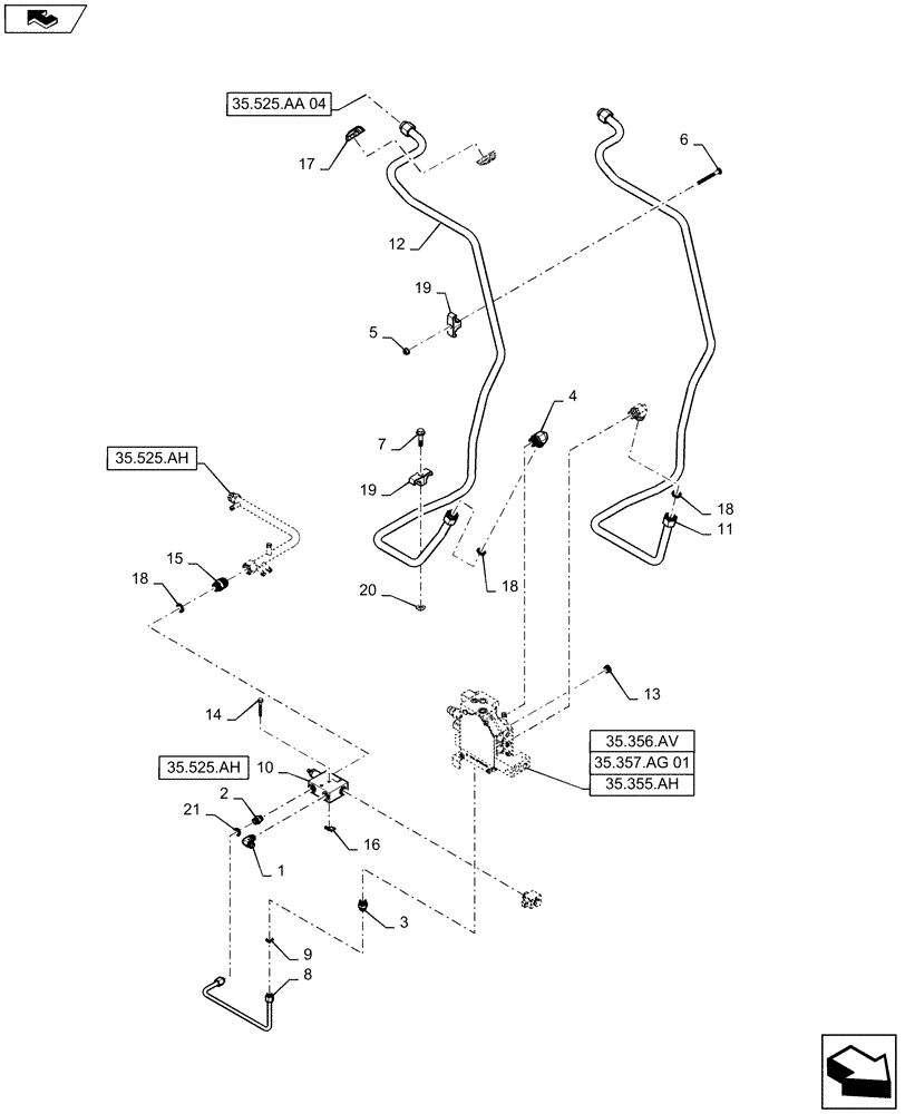 Схема запчастей Case SR175 - (35.525.AA[03]) - AUXILIARY CHASSIS PLUMBING, HIGH FLOW (35) - HYDRAULIC SYSTEMS