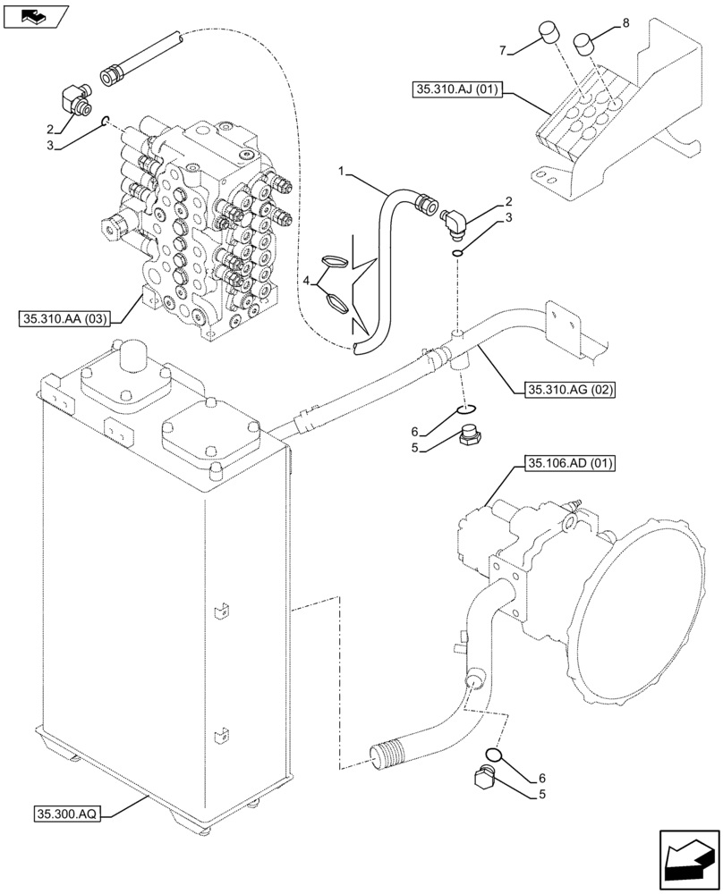 Схема запчастей Case CX75C SR - (35.310.AG[08]) - OIL RETURN LINE (35) - HYDRAULIC SYSTEMS