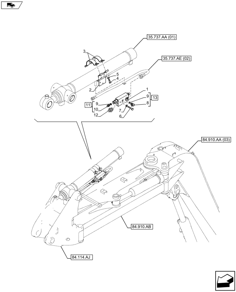 Схема запчастей Case CX75C SR - (35.737.AY) - VAR - 461559, 461025, 481064 - ARM CYLINDER HOLDING VALVE (35) - HYDRAULIC SYSTEMS