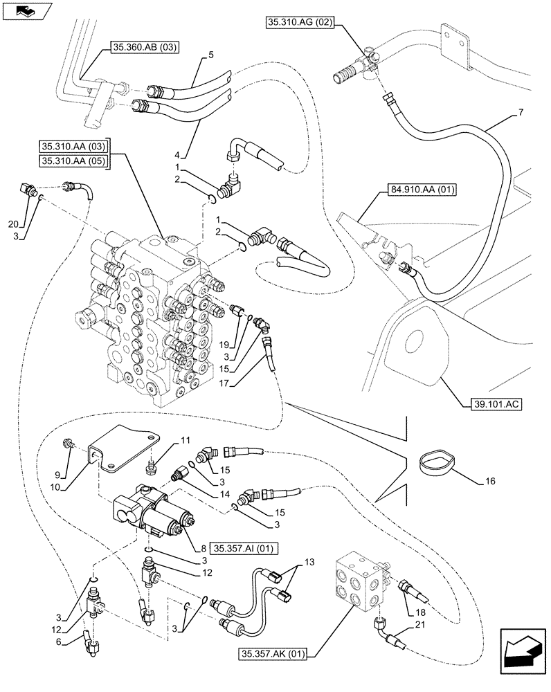 Схема запчастей Case CX75C SR - (35.310.AJ[07]) - VAR - 461863 - CONTROL VALVE HOSES (35) - HYDRAULIC SYSTEMS