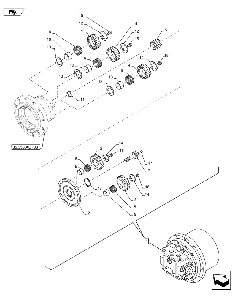 Схема запчастей Case CX75C SR - (35.353.AD[04]) - TRAVEL MOTOR (35) - HYDRAULIC SYSTEMS