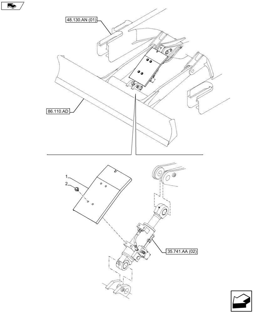 Схема запчастей Case CX75C SR - (86.110.AF[02]) - VAR - 461559, 481064 - SHELTER FOR LEVELING BLADE CYLINDERS (86) - DOZER