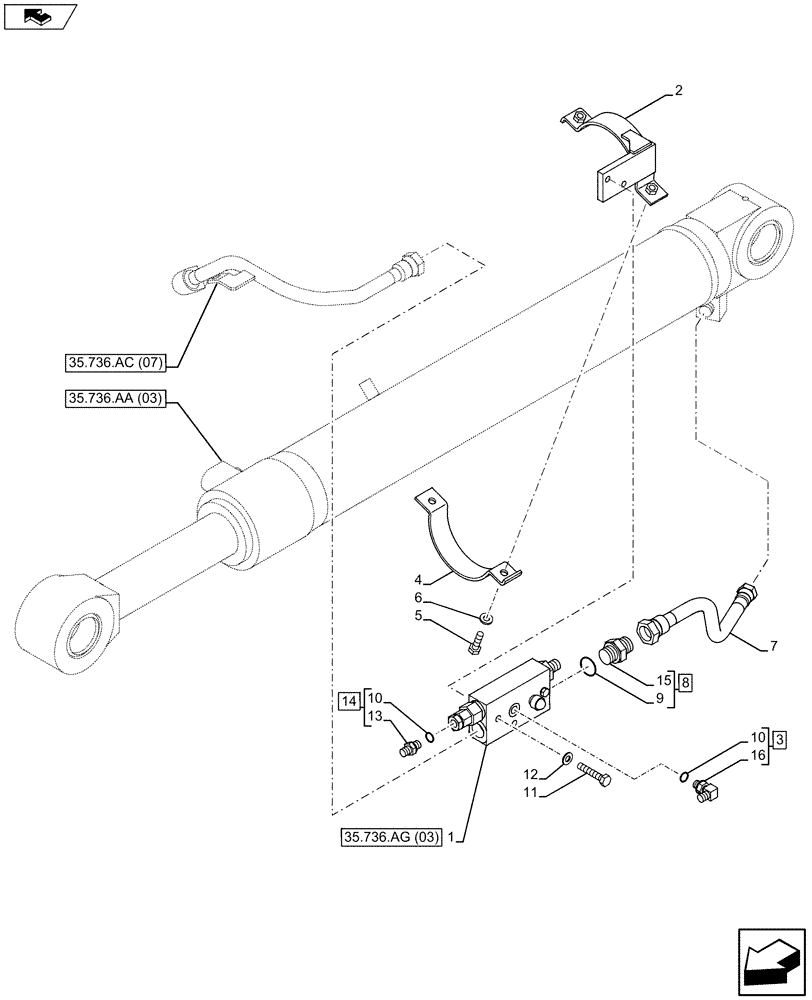 Схема запчастей Case CX75C SR - (35.736.AG[02]) - VAR - 461559, 481064 - BOOM LIFTING CYLINDER HOLDING VALVE (35) - HYDRAULIC SYSTEMS