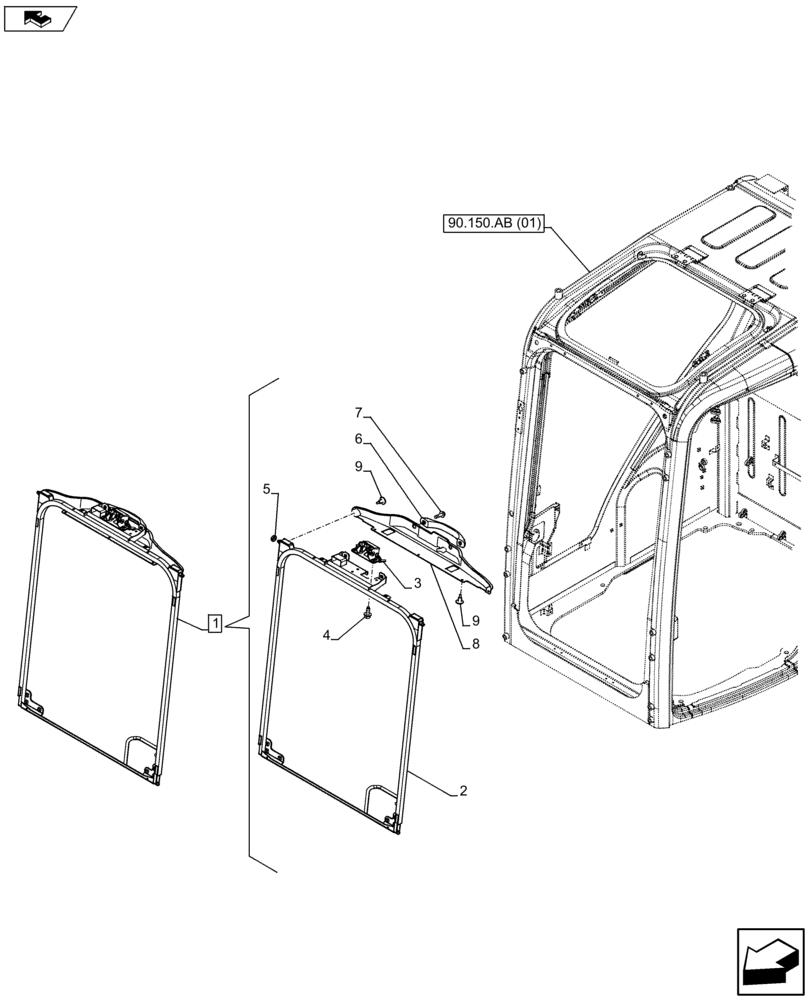 Схема запчастей Case CX75C SR - (90.156.AT[02]) - WINDSHIELD LATCH (90) - PLATFORM, CAB, BODYWORK AND DECALS