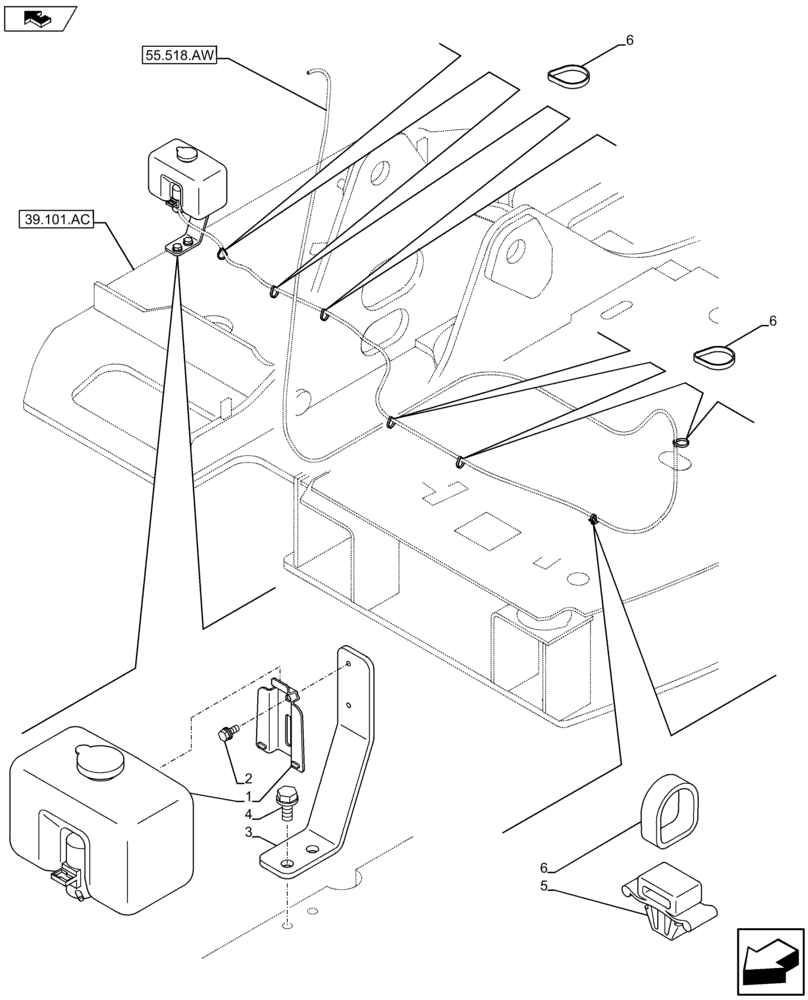 Схема запчастей Case CX75C SR - (55.518.AT) - WINDSHIELD WASHER FLUID RESERVOIR (55) - ELECTRICAL SYSTEMS