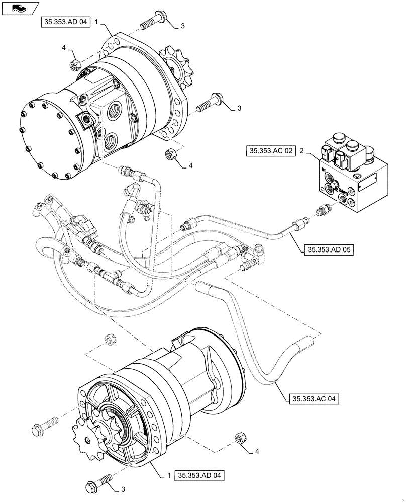 Схема запчастей Case SR175 - (35.353.AD[03]) - TRAVEL SPEED, 2 SPEED (35) - HYDRAULIC SYSTEMS