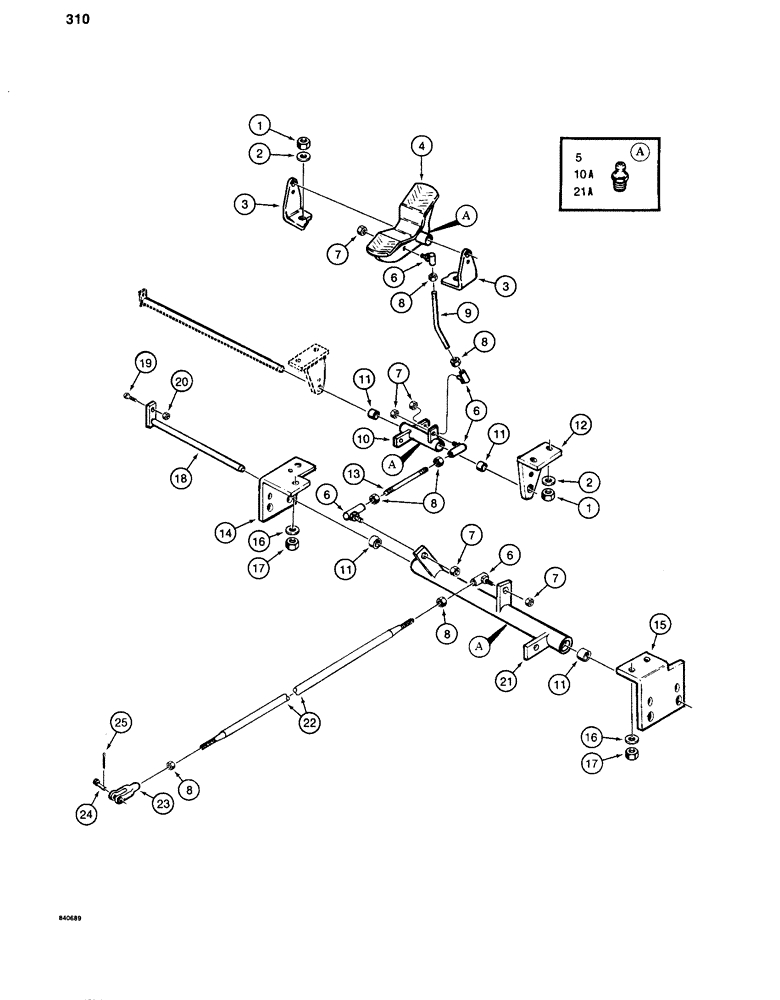 Схема запчастей Case 880C - (310) - CONTROLS - BEFORE PIN 6205236, SWING PEDAL AND LINKAGE (07) - HYDRAULIC SYSTEM