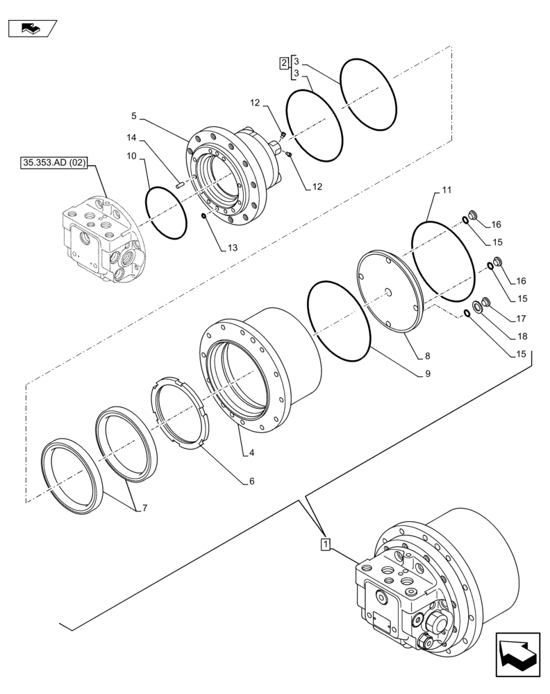 Схема запчастей Case CX75C SR - (35.353.AD[03]) - TRAVEL MOTOR (35) - HYDRAULIC SYSTEMS