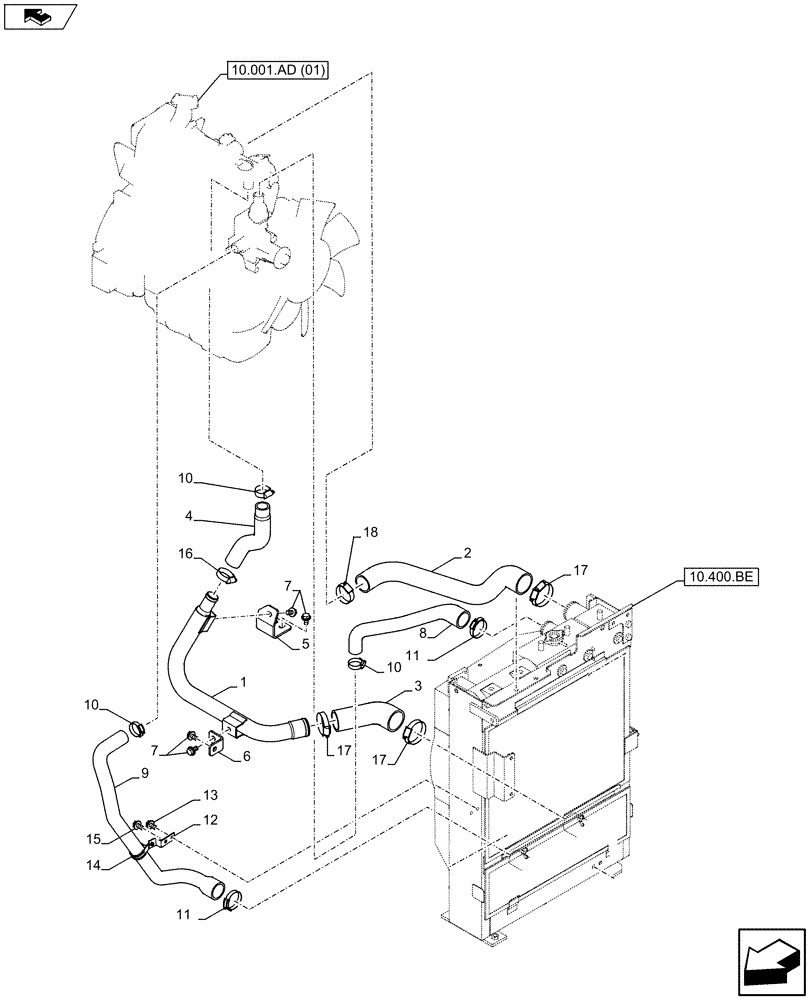 Схема запчастей Case CX75C SR - (10.400.AY) - RADIATOR HOSE (10) - ENGINE