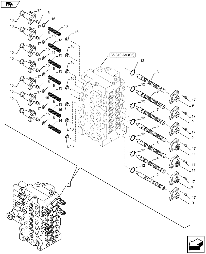 Схема запчастей Case CX75C SR - (35.310.AA [07]) - VAR - 461025 - CONTROL VALVE (35) - HYDRAULIC SYSTEMS