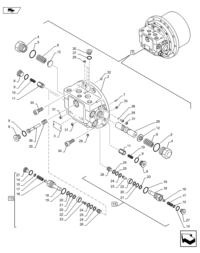 Схема запчастей Case CX80C - (35.353.AD[02]) - TRAVEL MOTOR (35) - HYDRAULIC SYSTEMS