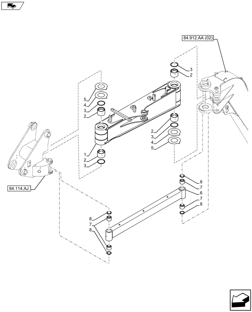 Схема запчастей Case CX75C SR - (84.910.AB) - VAR - 461559, 481064, 461025 - SECOND BOOM (84) - BOOMS, DIPPERS & BUCKETS