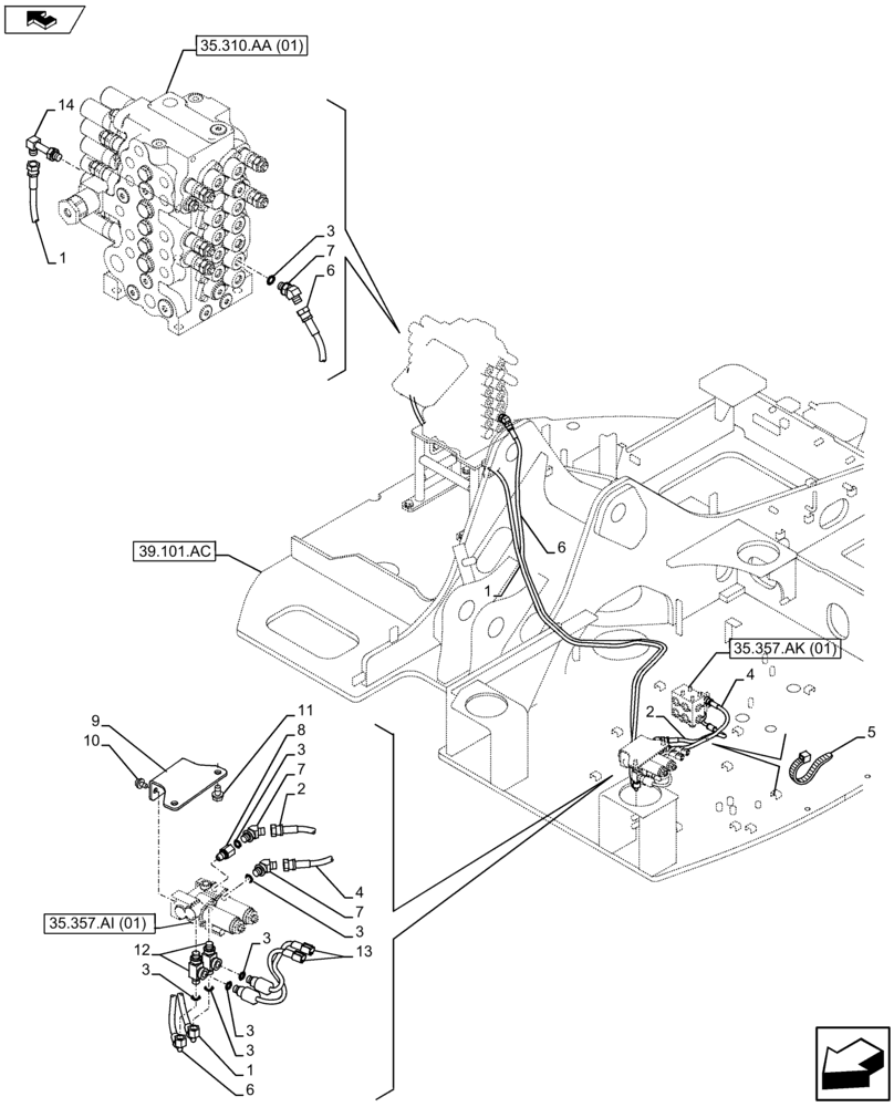 Схема запчастей Case CX75C SR - (35.310.AJ[19]) - VAR - 461025, 461873 - CONTROL VALVE HOSE (35) - HYDRAULIC SYSTEMS