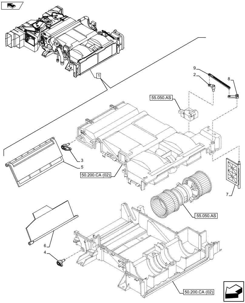 Схема запчастей Case CX80C - (50.200.CA[03]) - AIR CONDITIONING EVAPORATOR (50) - CAB CLIMATE CONTROL