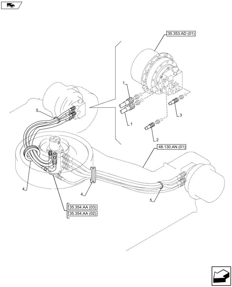 Схема запчастей Case CX75C SR - (35.353.AE[01]) - TRAVEL MOTOR HOSES (35) - HYDRAULIC SYSTEMS