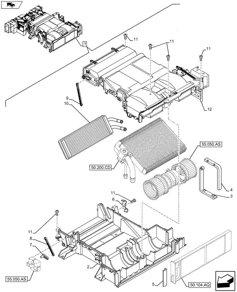 Схема запчастей Case CX80C - (50.200.CA[02]) - AIR CONDITIONING EVAPORATOR (50) - CAB CLIMATE CONTROL