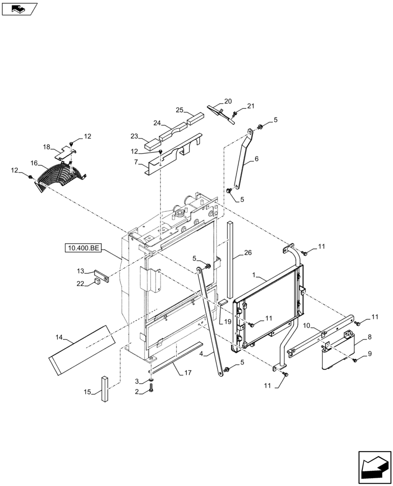 Схема запчастей Case CX75C SR - (10.400.BF) - RADIATOR FRAME AND SUPPORTS (10) - ENGINE