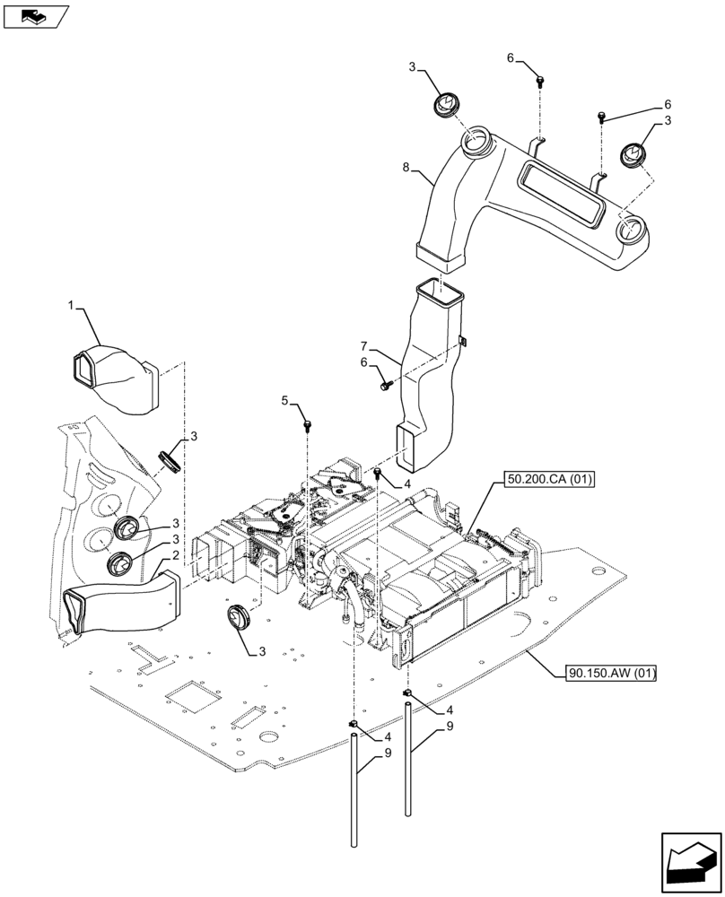 Схема запчастей Case CX80C - (50.104.AO) - AIR DUCTS (50) - CAB CLIMATE CONTROL