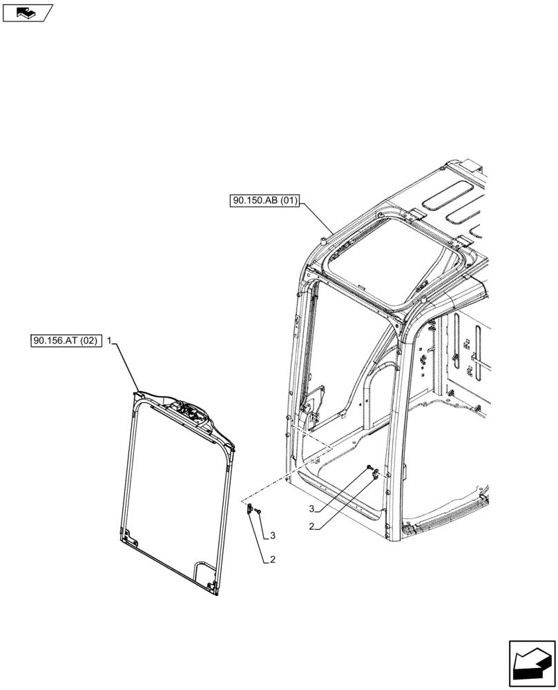 Схема запчастей Case CX80C - (90.156.AT[01]) - WINDSHIELD LATCH (90) - PLATFORM, CAB, BODYWORK AND DECALS