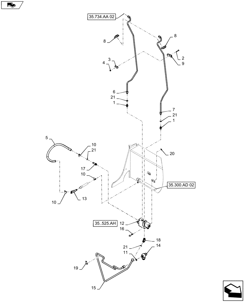 Схема запчастей Case SR175 - (35.734.AA[01]) - HYDRAULIC COUPLER CHASSIS PLUMBING (35) - HYDRAULIC SYSTEMS