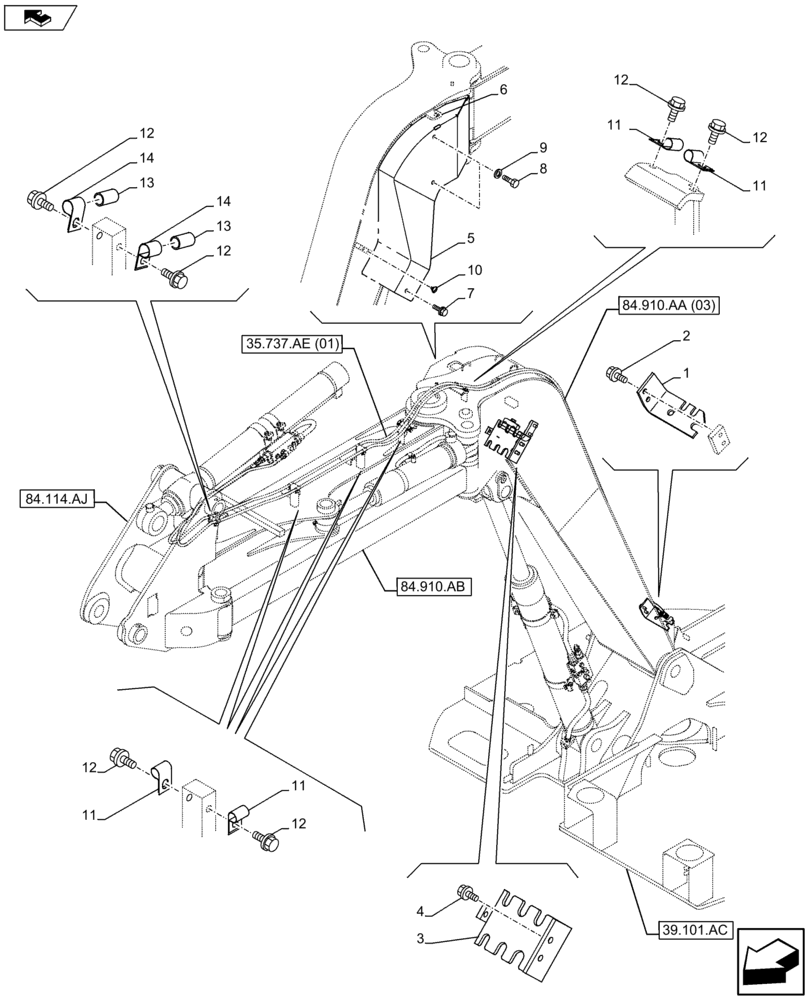 Схема запчастей Case CX75C SR - (35.737.AE[07]) - VAR - 461559, 461025, 481064 - DIPPER CYLINDER LINE (35) - HYDRAULIC SYSTEMS