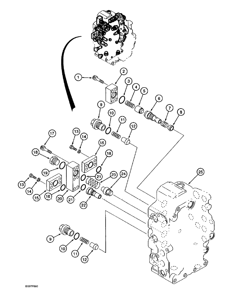 Схема запчастей Case 9030B - (8-148) - HYDRAULIC CONTROL VALVE COMPONENTS, FIVE SPOOL VALVE SECTION, RELIEF AND CHECK VALVES (08) - HYDRAULICS