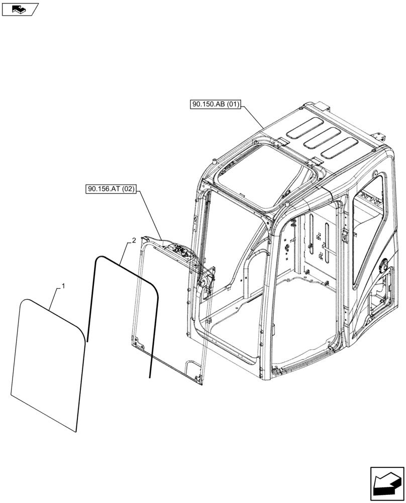 Схема запчастей Case CX80C - (90.156.AL) - WINDSHIELD GLASS (90) - PLATFORM, CAB, BODYWORK AND DECALS