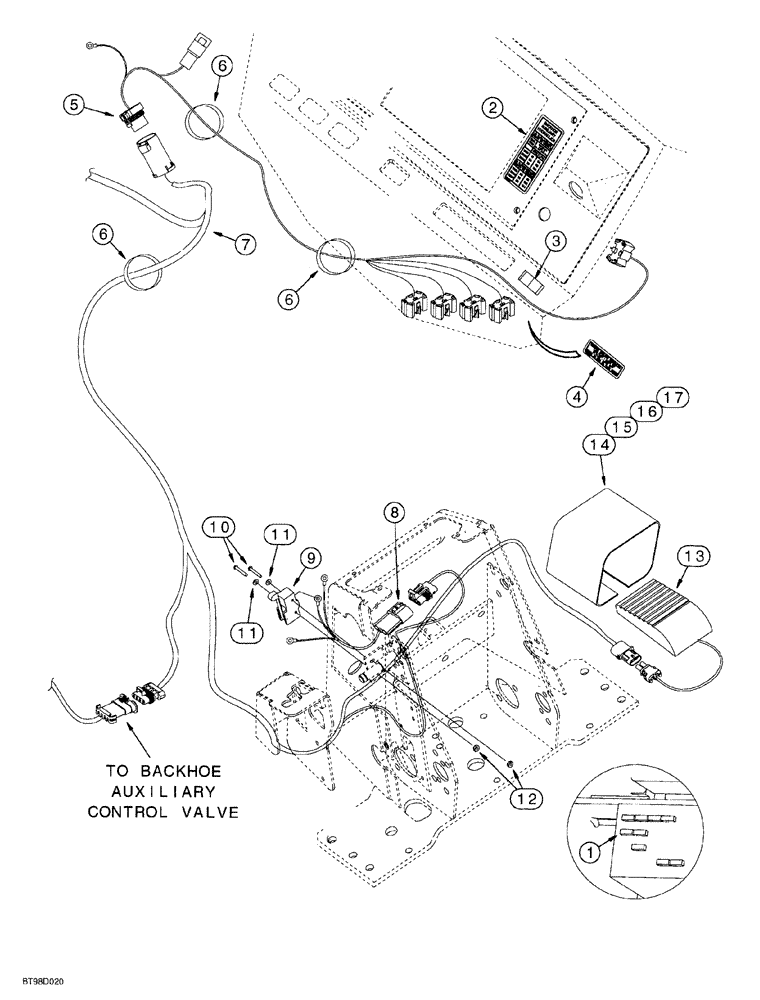 Схема запчастей Case 580SL - (4-046) - BACKHOE AUXILIARY HYDRAULIC ELECTRICAL CIRCUIT (04) - ELECTRICAL SYSTEMS