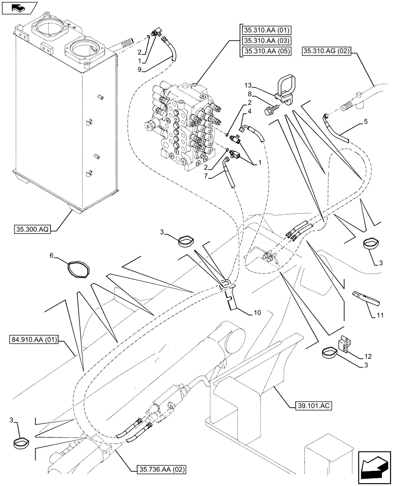 Схема запчастей Case CX75C SR - (35.310.AJ[06]) - VAR - 461559, 481064 - CONTROL VALVE HOSES (35) - HYDRAULIC SYSTEMS