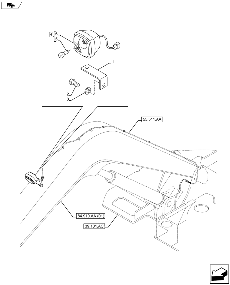 Схема запчастей Case CX75C SR - (55.404.BS[04]) - WORK LIGHT (55) - ELECTRICAL SYSTEMS