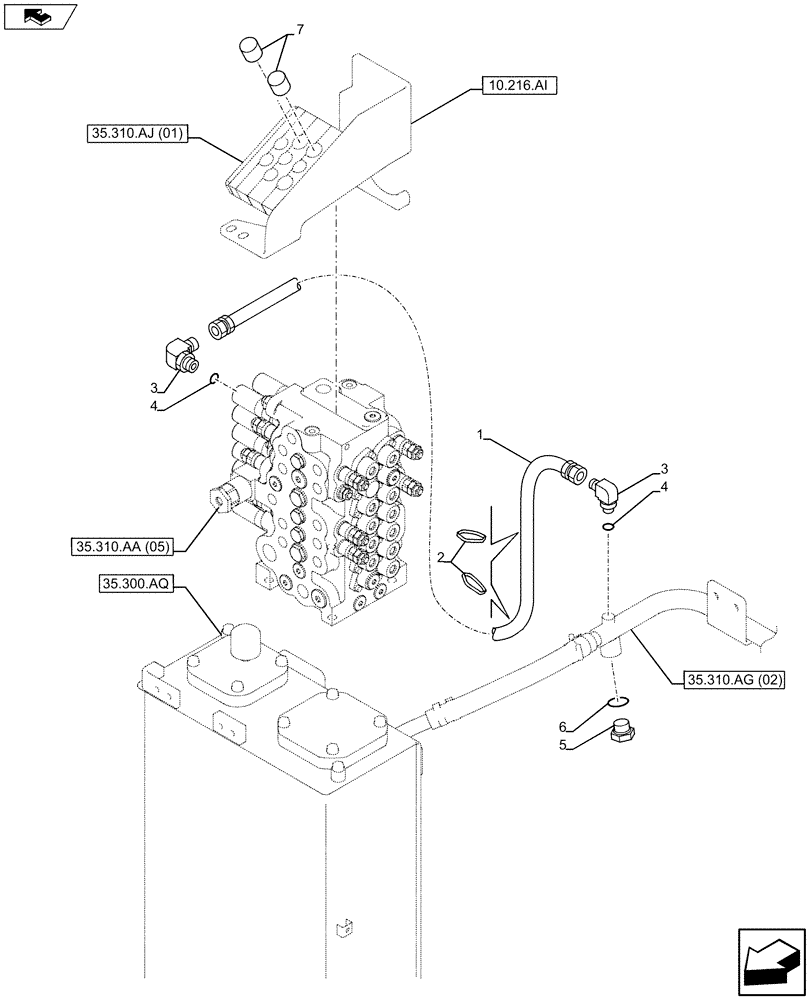 Схема запчастей Case CX75C SR - (35.310.AG[16]) - VAR - 461863 - OIL RETURN LINE (35) - HYDRAULIC SYSTEMS