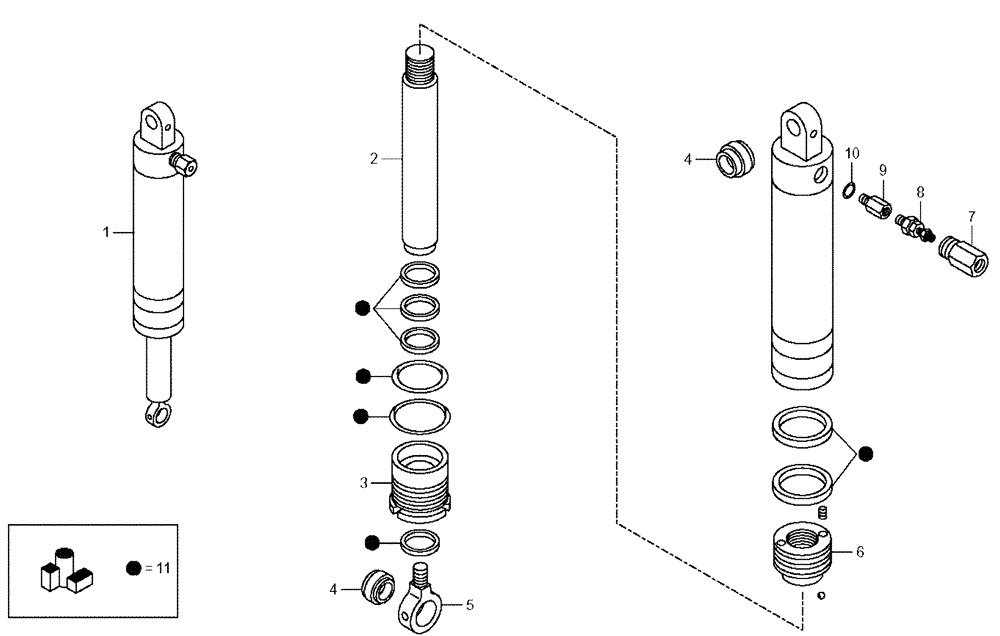 Схема запчастей Case 325 - (6.758A[03B]) - CYLINDER FRONT SUSPENSION (09) - Implement / Hydraulics / Frame / Brakes