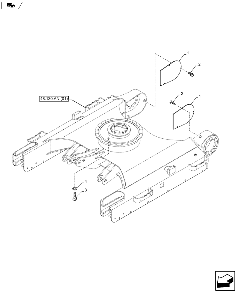 Схема запчастей Case CX75C SR - (90.130.AG) - TRACK DRIVE MOTOR GUARD (90) - PLATFORM, CAB, BODYWORK AND DECALS