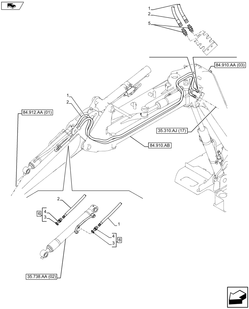 Схема запчастей Case CX75C SR - (35.738.AE[05]) - VAR - 461025, 481062 - HYDRAULIC LINE (35) - HYDRAULIC SYSTEMS