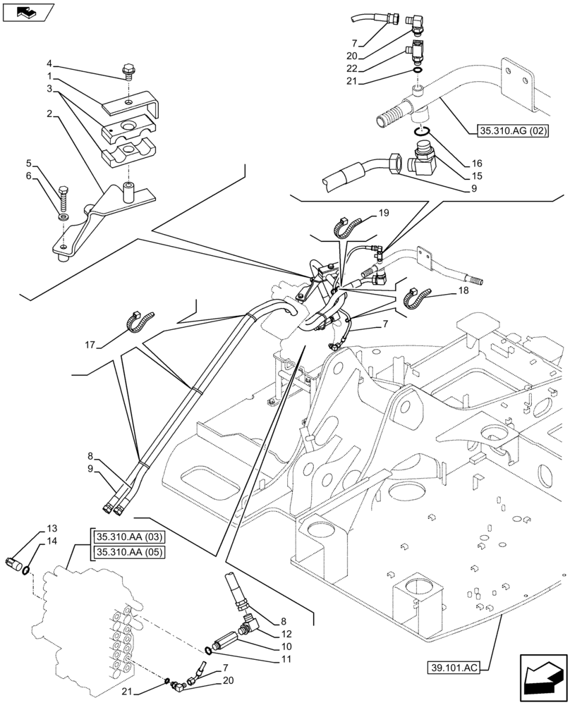 Схема запчастей Case CX75C SR - (35.310.AJ[08]) - VAR - 461561, 461865 - CONTROL VALVE HOSES (35) - HYDRAULIC SYSTEMS