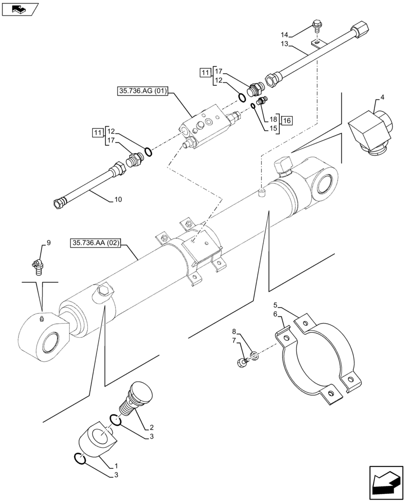 Схема запчастей Case CX75C SR - (35.736.AC[03]) - VAR - 461559, 481064 - BOOM CYLINDER LINE (35) - HYDRAULIC SYSTEMS