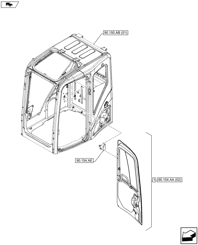 Схема запчастей Case CX75C SR - (90.154.AA[01]) - CAB DOOR (90) - PLATFORM, CAB, BODYWORK AND DECALS