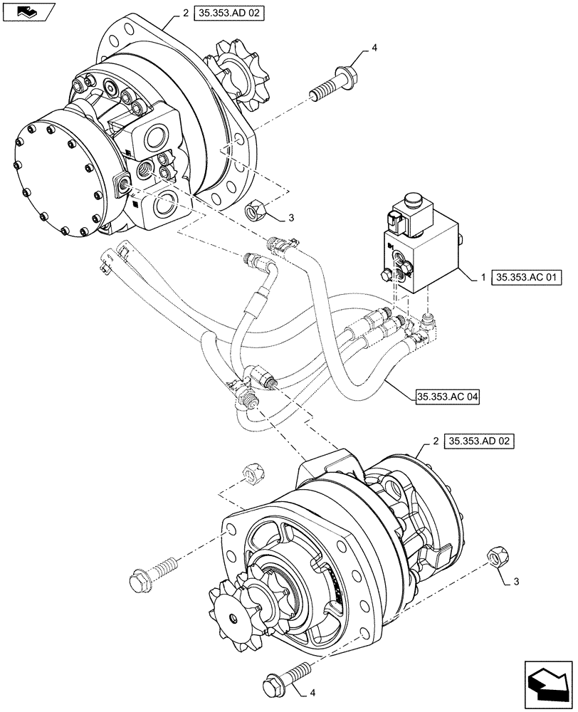 Схема запчастей Case SR175 - (35.353.AD[01]) - TRAVEL SPEED, 1 SPEED (35) - HYDRAULIC SYSTEMS