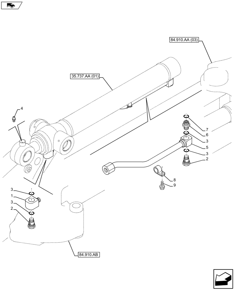 Схема запчастей Case CX75C SR - (35.737.AE[03]) - VAR - 461025, 481064 - DIPPER CYLINDER LINE (35) - HYDRAULIC SYSTEMS